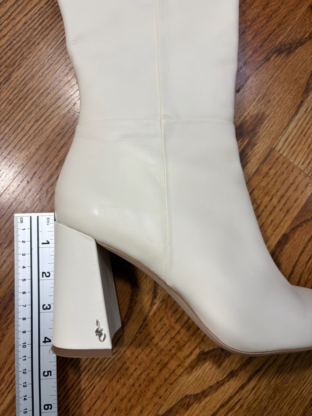 Sam Edelman Knee High 4" Block Heel Ivory Cream Leather Boots (10) - Picture 6 of 10